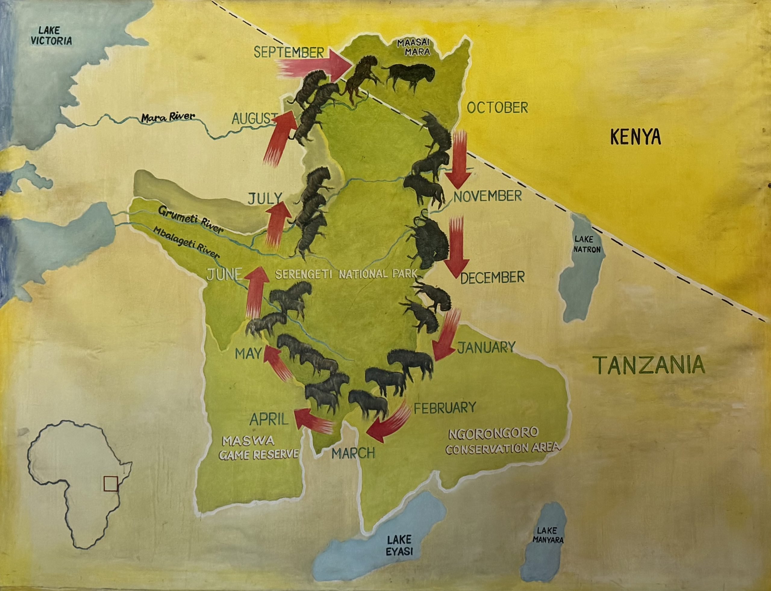 Map of Tanzania showing national parks and safari destinations including Serengeti and Ngorongoro